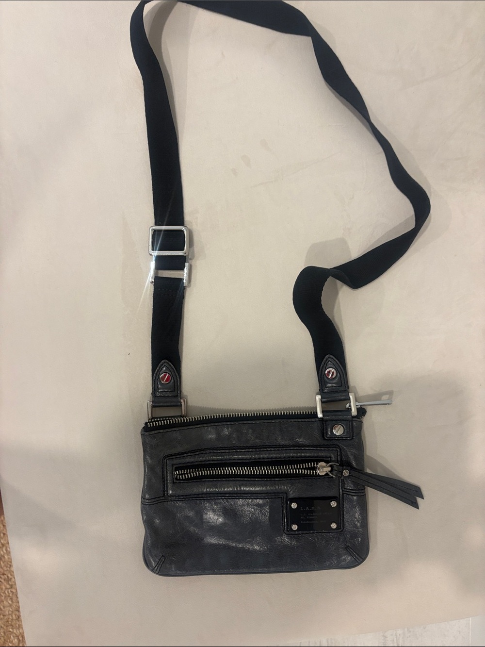 L.A.M.B. Small Black Leather Crossbody with Silver Hardware